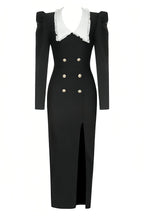 Vori Black Long Sleeve White Lapel Maxi Dress