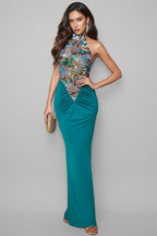 Jessas Green Neck Sequin Maxi Dress