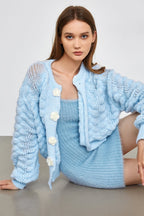 Gayel Light Sky Blue Puff Sleeve Cardigan