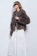 Faux Raccoon Fur Plush Coat with Retro Style