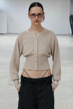 Embroidered Button Crop Cardigan