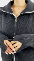 Black Solid Zipper Up Placket Cardigan