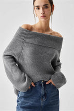 Off-Shoulder Solid Grey Sweater