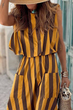 Sleeveless Striped Waist-Cinched Maxi Dress