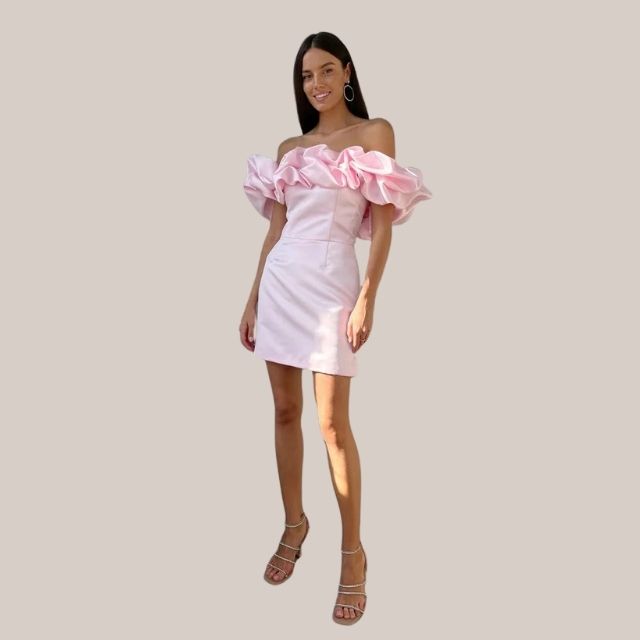 Edna Premium Off the Shoulder Cocktail Dress with Ruffle Detail Wardrobe Essential