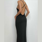 Cross back solid low cut backless cami midi dress