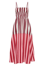 Striped Print Camisole Pleated Holiday Midi Dress
