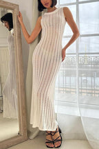 Knit Hollow Sleeveless Beach Boho Dress