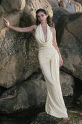 Draped Neckline LowBack Maxi Party Dress