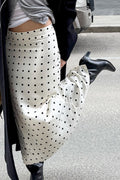 Polka Dot Satin Bodycon Midi Skirt