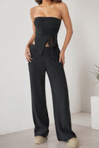 Sexy Wrap Front Split Hem Top Straight Pants Set