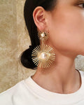 Beaded Double Geometric Pattern Drop Earrings