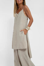 Women Casual Linen Strappy Two Set Suits
