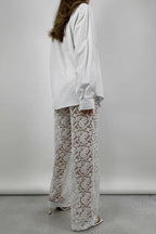 Lace Sheer High Waist Patchwork Straight Pants