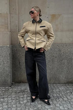 Waist Cinched Colorblock Jacket