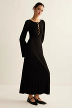 V Neck Button Front Sweater Dress