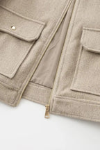 Zipper Pocket Lapel Short Jacket