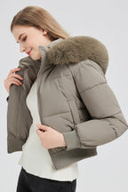 Quilted Cropped Faux Fur Collar Coat