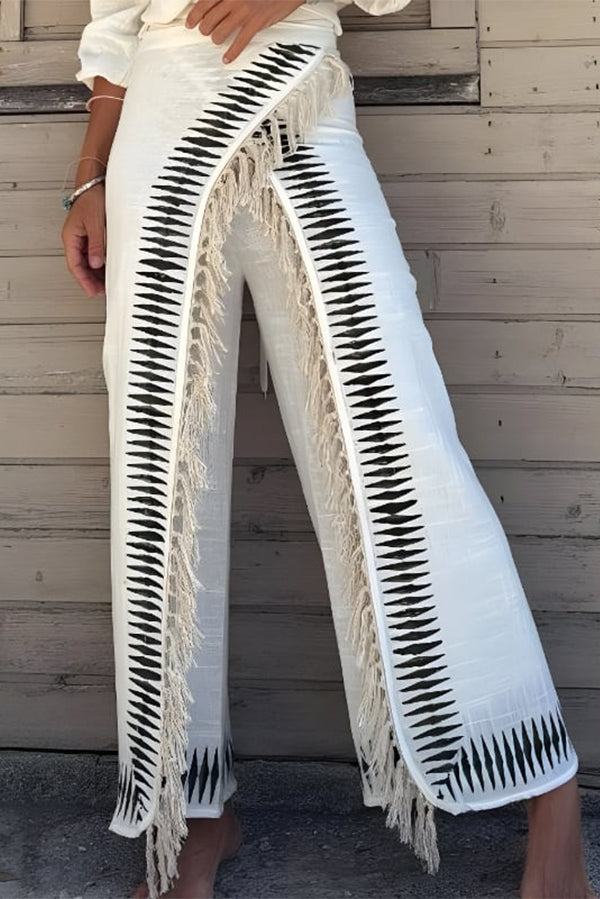 Stylish and Casual High-waisted Tassel Straight Leg Pants