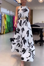 Round Neck Printed Sleeveless Maxi Dress