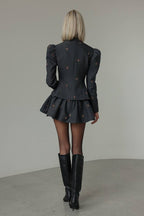 Embroidered Waist-Cinched Blazer & Mini Skirt Two Piece Set