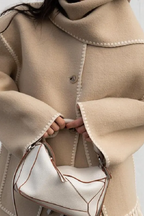 Scarf-Neckline Felt Woolen Coat