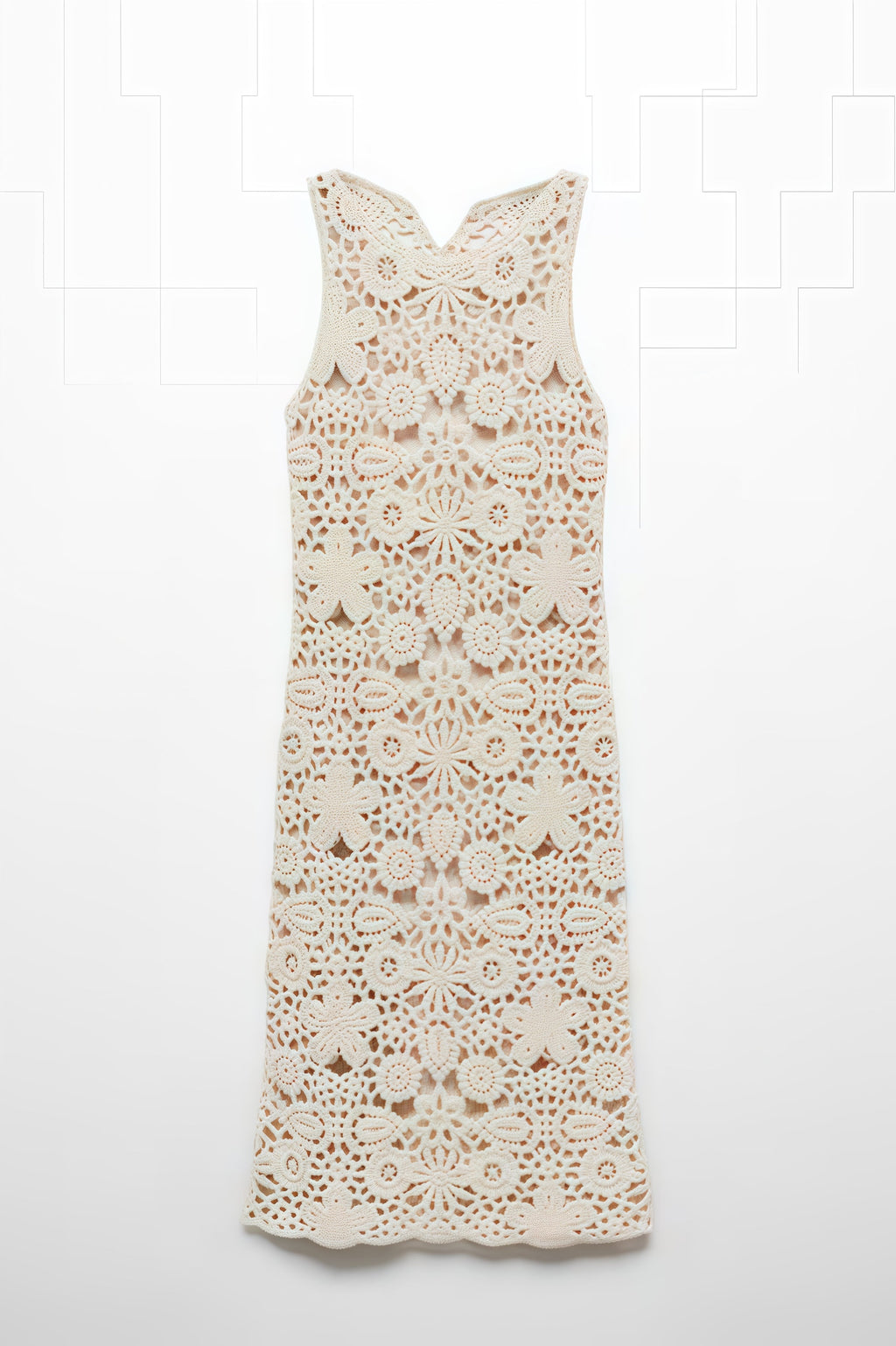 Sorenl Beige Openwork Midi Dress