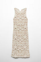 Sorenl Beige Openwork Midi Dress