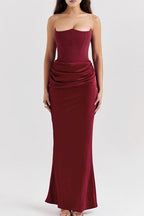 Sexy Satin Ruched Strapless Bodycon Dress