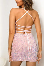 Shiny Spaghetti Strap Slim Backless Sequin Dress