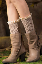 Crochet Lace Trim Cable Knit Boot Cuffs