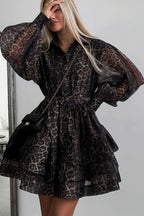 Chiffon Leopard Print Long Sleeve Mini Dress