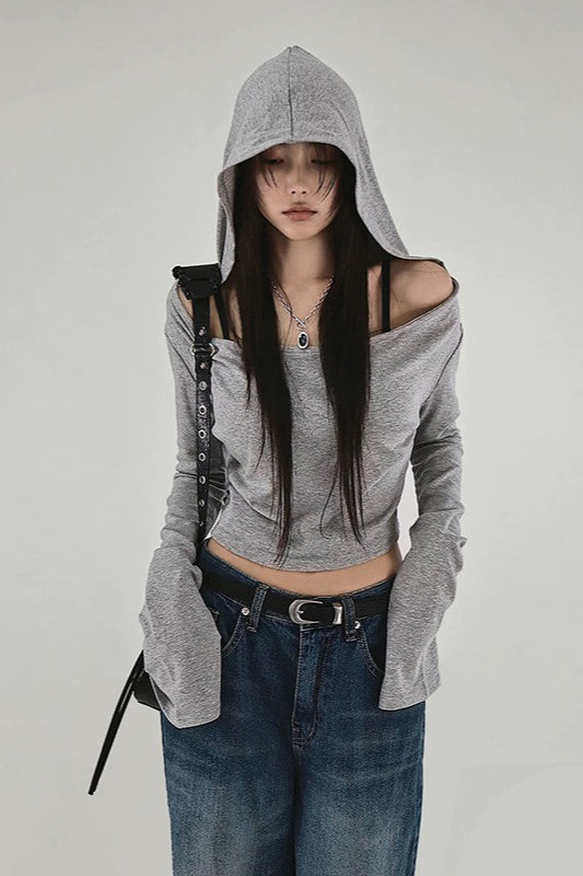 Grey OffShoulder Hoodie