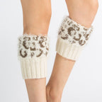 Leopard Print Feather Yarn Boot Cuffs