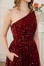 Sequin One Shoulder Maxi Prom Dress
