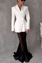 Long sleeved satin top S V collar single button long sleeved set
