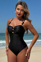 Sexy Solid Push Up Metallic One Piece Swimwear