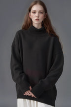 Solid High Neck Loose Knit Sweater
