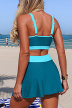 Stylish Color-blocked High-waisted Tie-up Stretch Two-piece Bikini Swimsuit