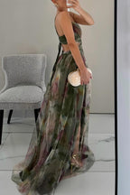 Ladies' summer princess chiffon printed hollow sexy waist and back lace up long dress