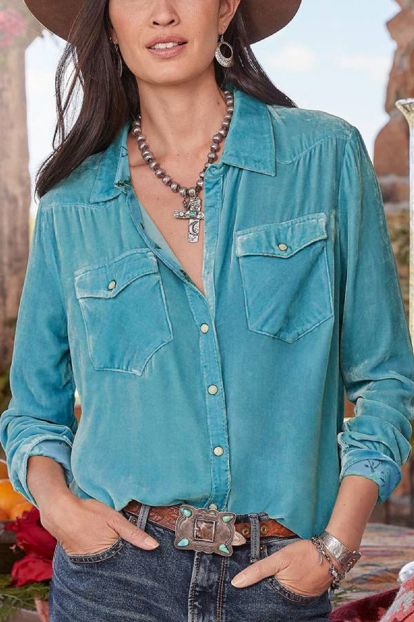 Women's retro gold velvet long-sleeved shirt