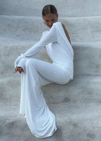 Oceana Drape - Backless Long Sleeve Maxi Dress