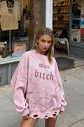 Contrast Letter Knit Pullover Sweater