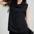 Black Sleeveless Pleat Detail Top