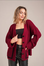 Pocket Color Block V Neck Cardigan