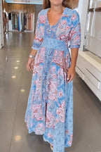 Smocked Printed Half Sleeve Dress