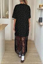 Leopard Print / Polka Dot Patchwork Lace Hem T-Shirt Dress