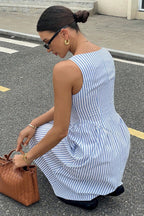 Elegant Striped Square Neck Vacation Dress