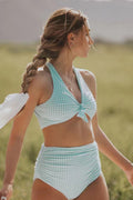 Crisscross Back Plaid Bikini Two Piece Swim Set