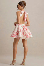 High Waist Backless ALine Mini Floral Dress